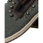 Dolce & Gabbana Gray Linen Leather Studded Loafers Shoes MV5586#2-40