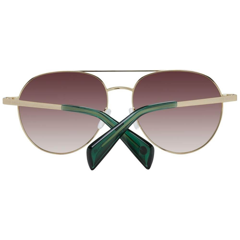 Ted Baker gold aviator sunglasses with gradient brown lenses and metal frame, full-rim design, 100% UVA & UVB protection.