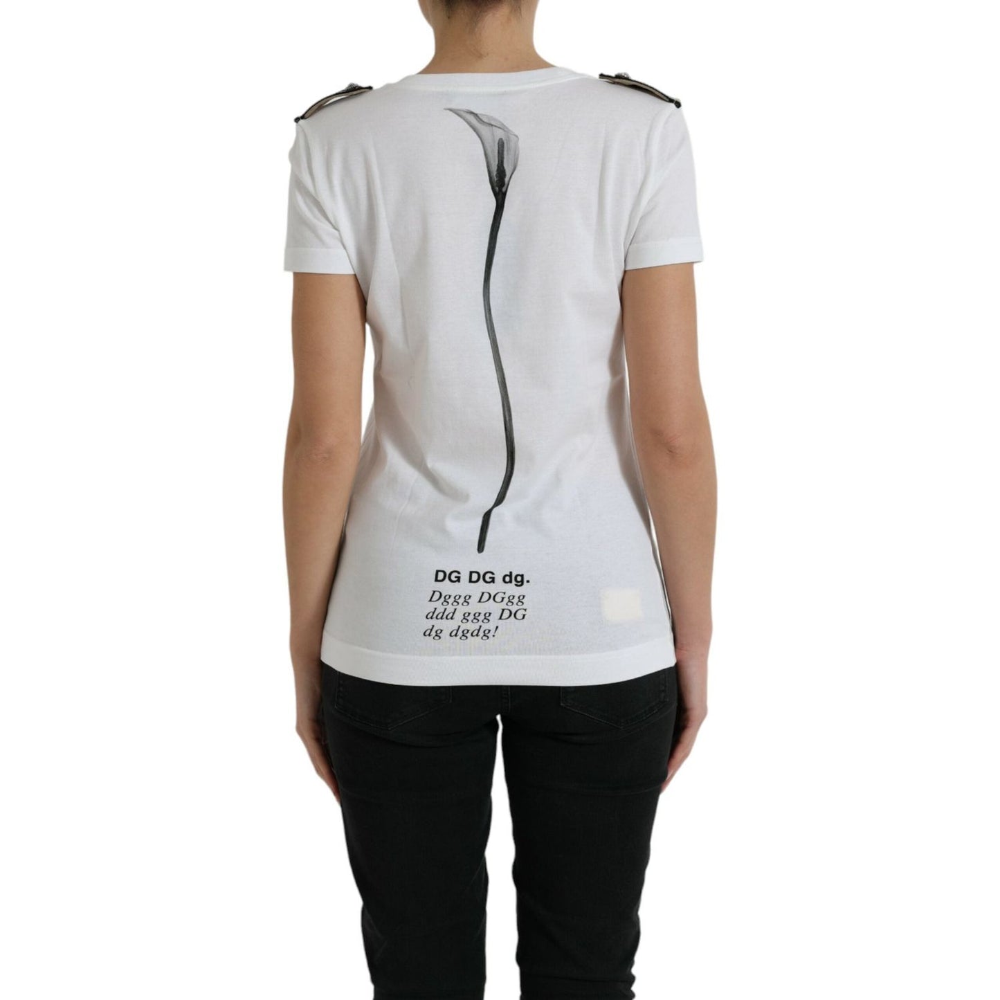 Dolce & Gabbana White Black Roses Crewneck Cotton T-shirt TSH84524-38