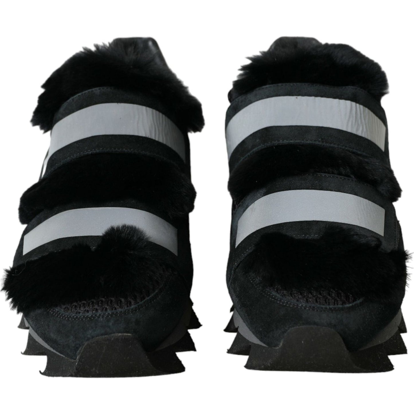 Dolce & Gabbana Black Fur Embellished Suede Sneakers Shoes MV5524-44