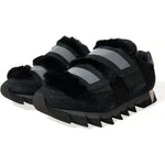 Dolce & Gabbana Black Fur Embellished Suede Sneakers Shoes MV5524-44
