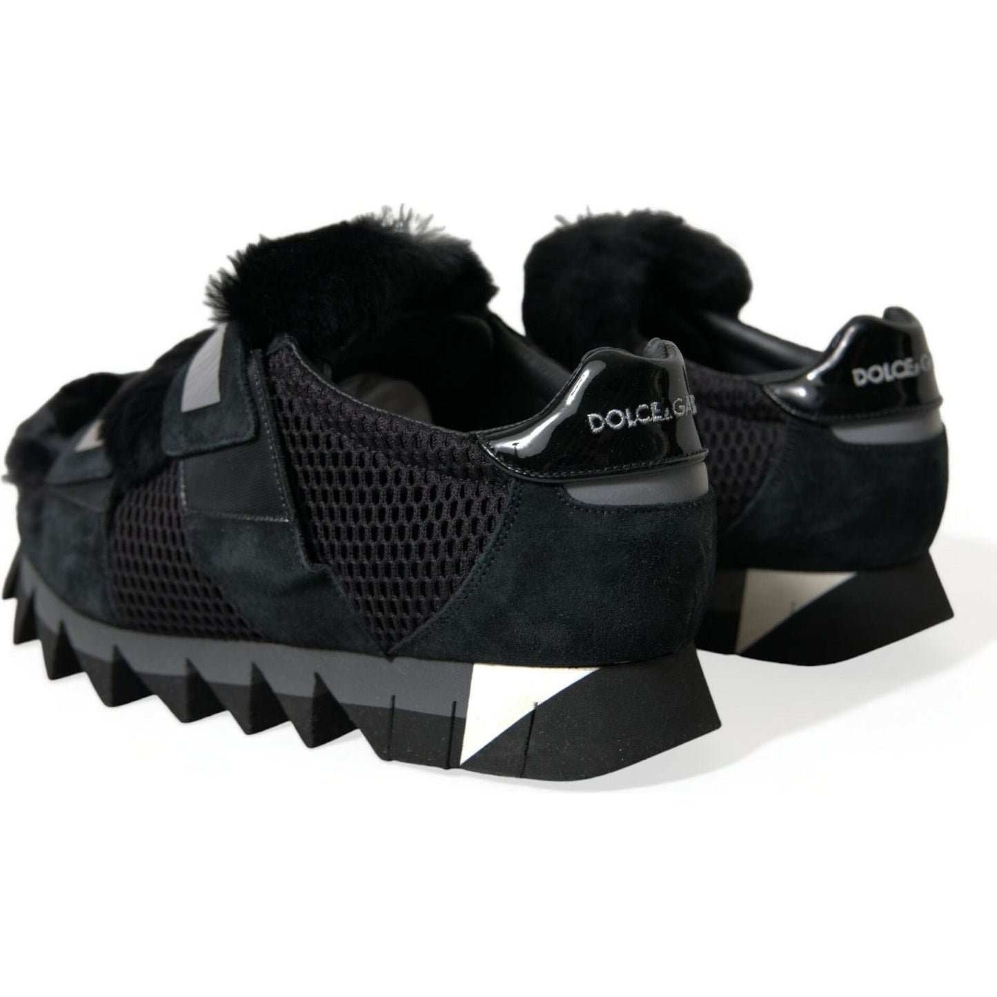 Dolce & Gabbana Black Fur Embellished Suede Sneakers Shoes MV5524-44
