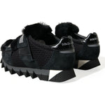 Dolce & Gabbana Black Fur Embellished Suede Sneakers Shoes MV5524-44