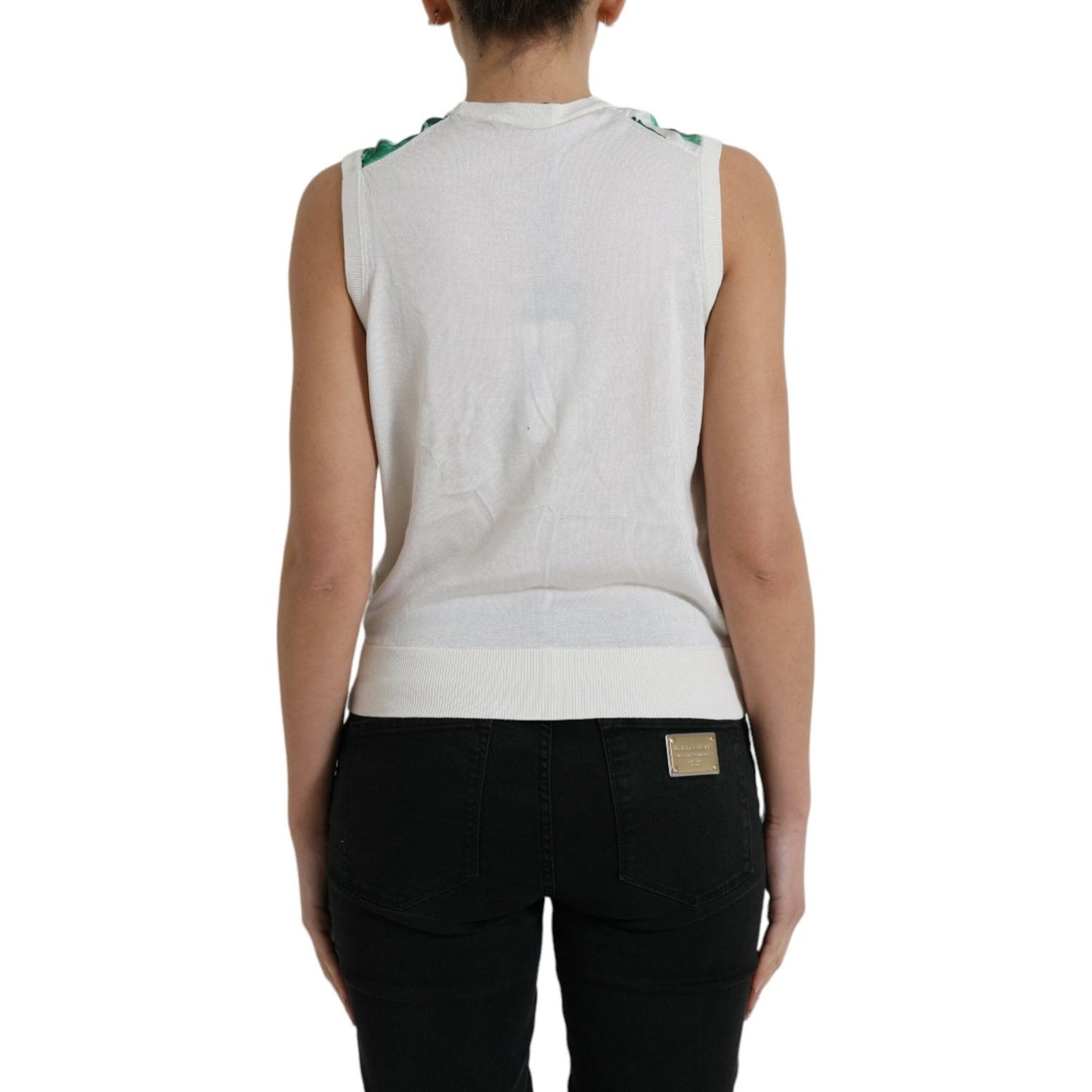 Dolce & Gabbana White Banana Leaf Print Crew Neck Tank Top TSH84843-36