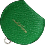 Dolce & Gabbana Green Calfskin Leather Round Logo Hand Mirror Holder SMY101353