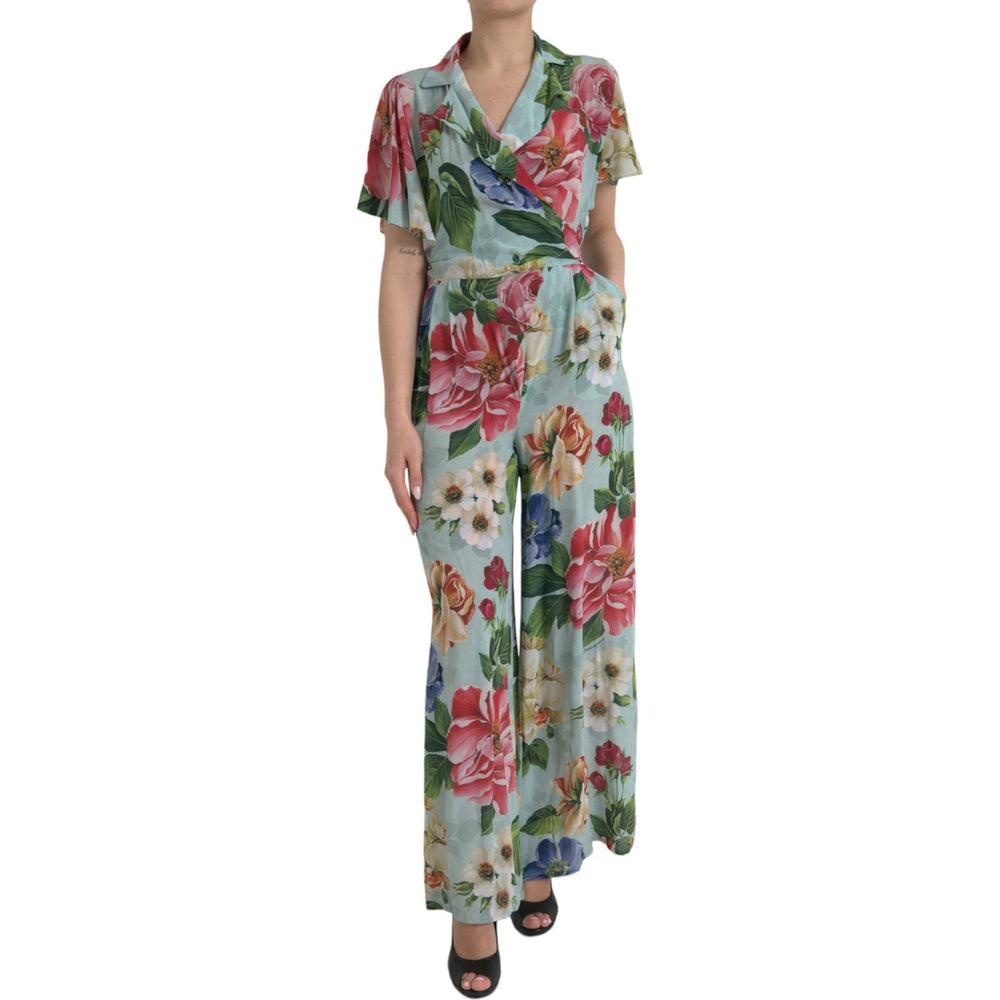 Dolce & Gabbana Blue Floral Wide Leg Wrap Jumpsuit Dress DR281150-36
