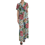 Dolce & Gabbana Blue Floral Wide Leg Wrap Jumpsuit Dress DR281150-36