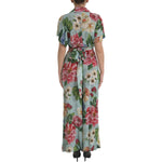 Dolce & Gabbana Blue Floral Wide Leg Wrap Jumpsuit Dress DR281150-36