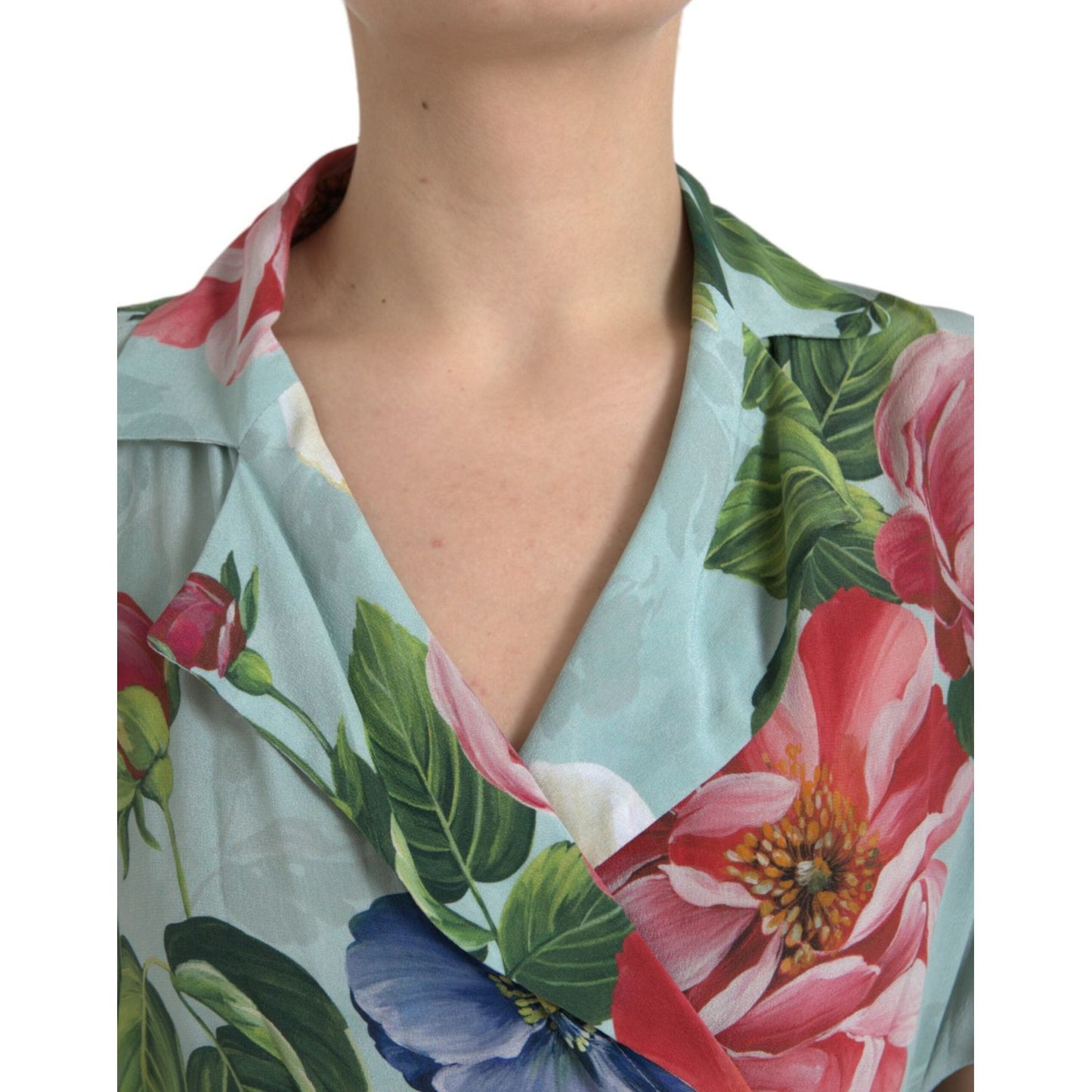 Dolce & Gabbana Blue Floral Wide Leg Wrap Jumpsuit Dress DR281150-36