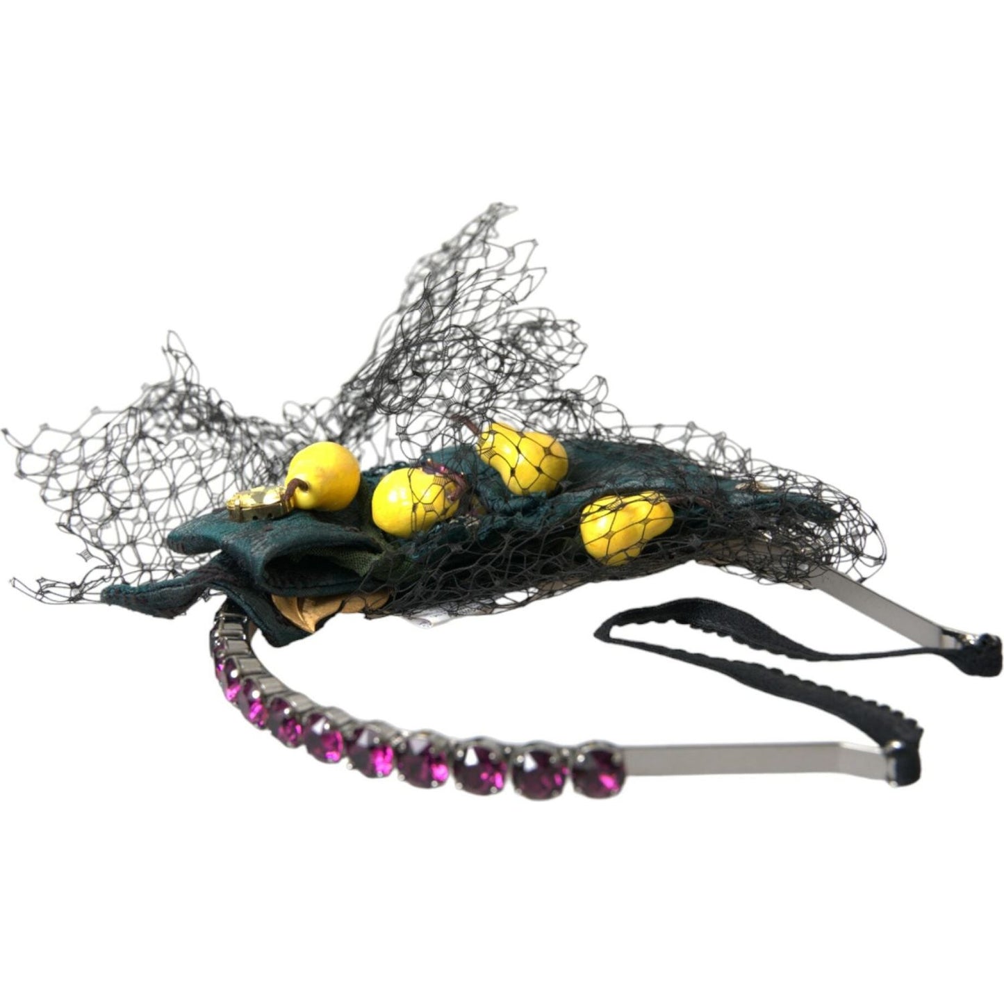 Dolce & Gabbana Black Lemons Sicily Purple Crystal Net Headband Diadem SMY101430