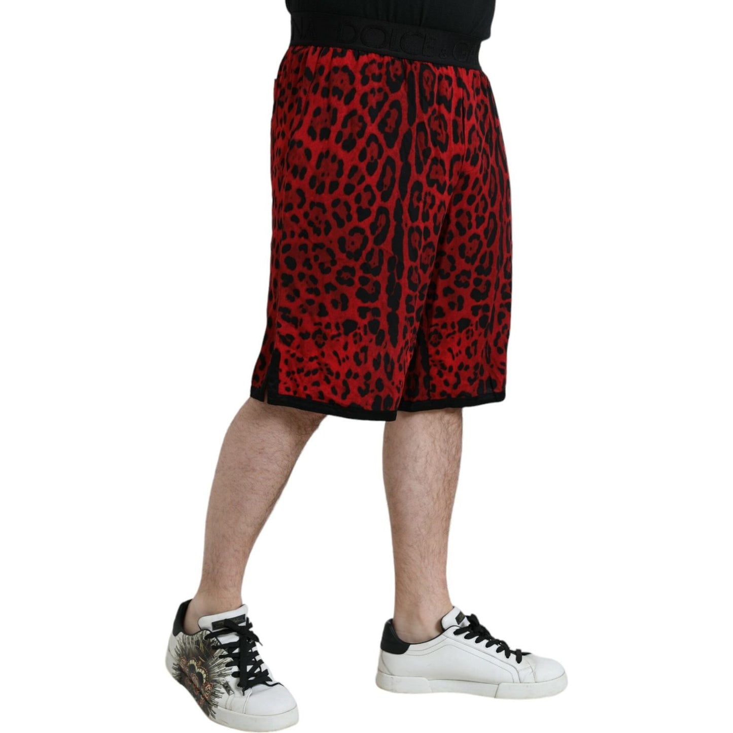Dolce & Gabbana Red Leopard Print Viscose Bermuda Shorts PAN75018-46