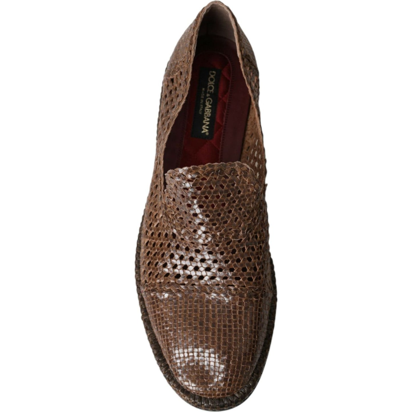 Dolce & Gabbana Brown Woven Leather Loafers Casual Shoes MV5688-41