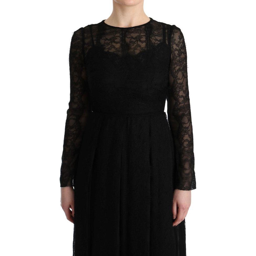Dolce & Gabbana Black Floral Lace Sheath Silk Dress SIG60585-1
