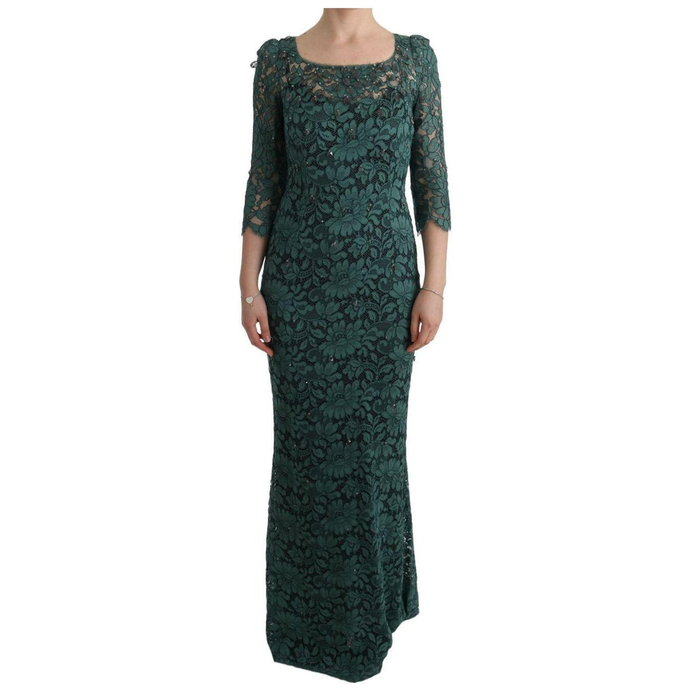 Dolce & Gabbana Green Floral Crystal Ricamo Sheath Dress SIG60589-1