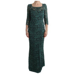 Dolce & Gabbana Green Floral Crystal Ricamo Sheath Dress SIG60589-1