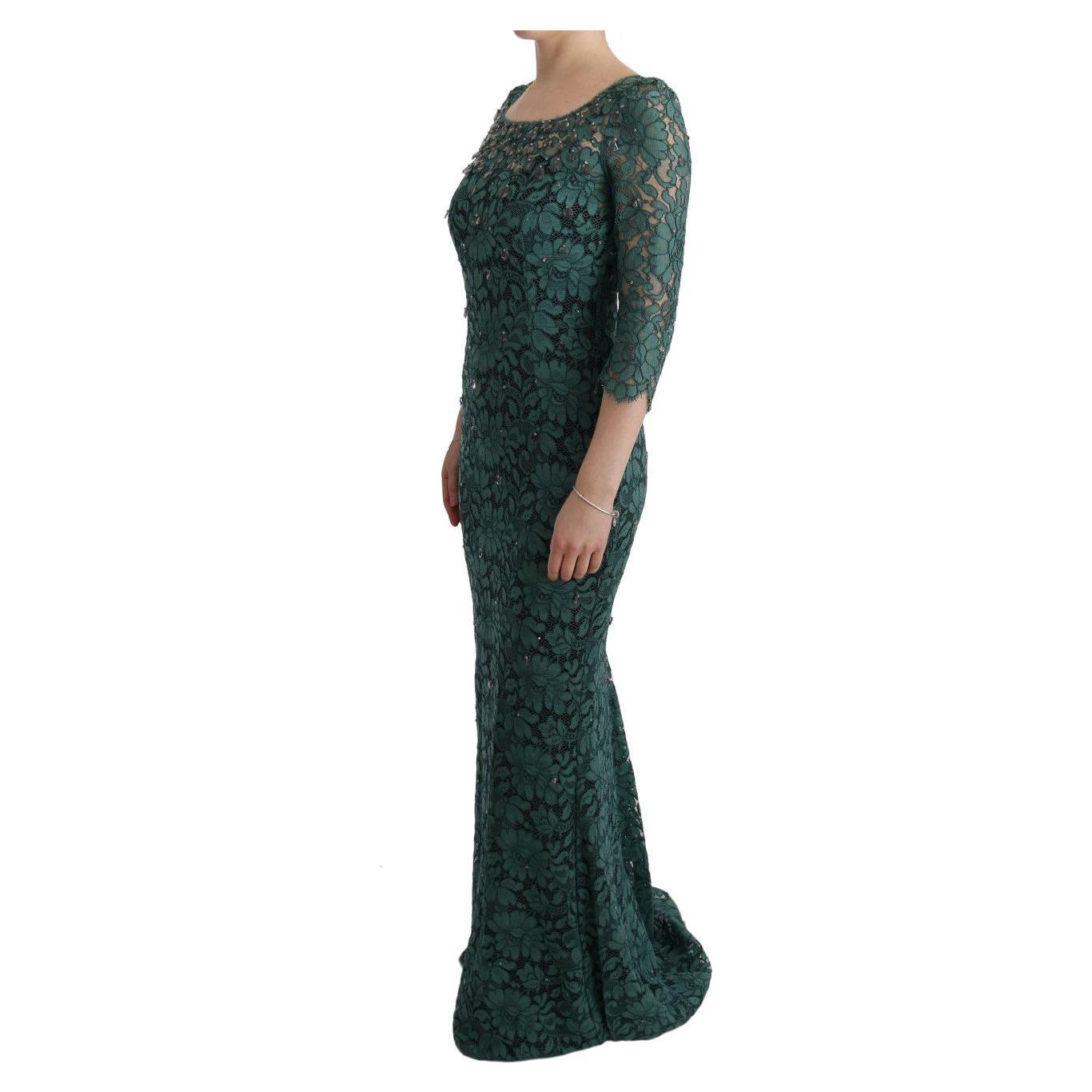 Dolce & Gabbana Green Floral Crystal Ricamo Sheath Dress SIG60589-1