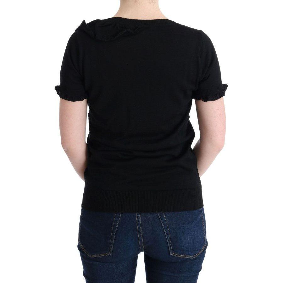 MARGHI LO' Black 100% Lana Wool Top Blouse T-shirt SIG30146-1