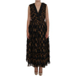 Dolce & Gabbana Black Silk Brown Fringes A-Line Dress DR1018-6