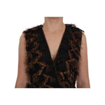 Dolce & Gabbana Black Silk Brown Fringes A-Line Dress DR1018-6