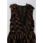 Dolce & Gabbana Black Silk Brown Fringes A-Line Dress DR1018-6