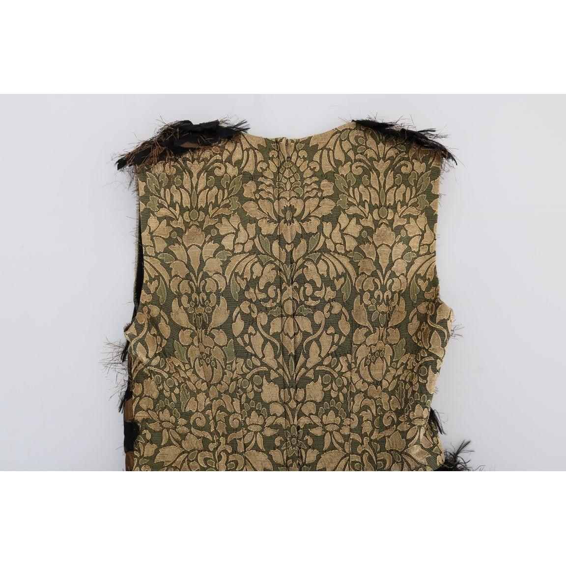 Dolce & Gabbana Black Silk Brown Fringes A-Line Dress DR1018-6