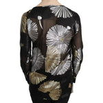 Dsquared² Gold Silver Silk Jacquard See Through Top Blouse TSH3487-40
