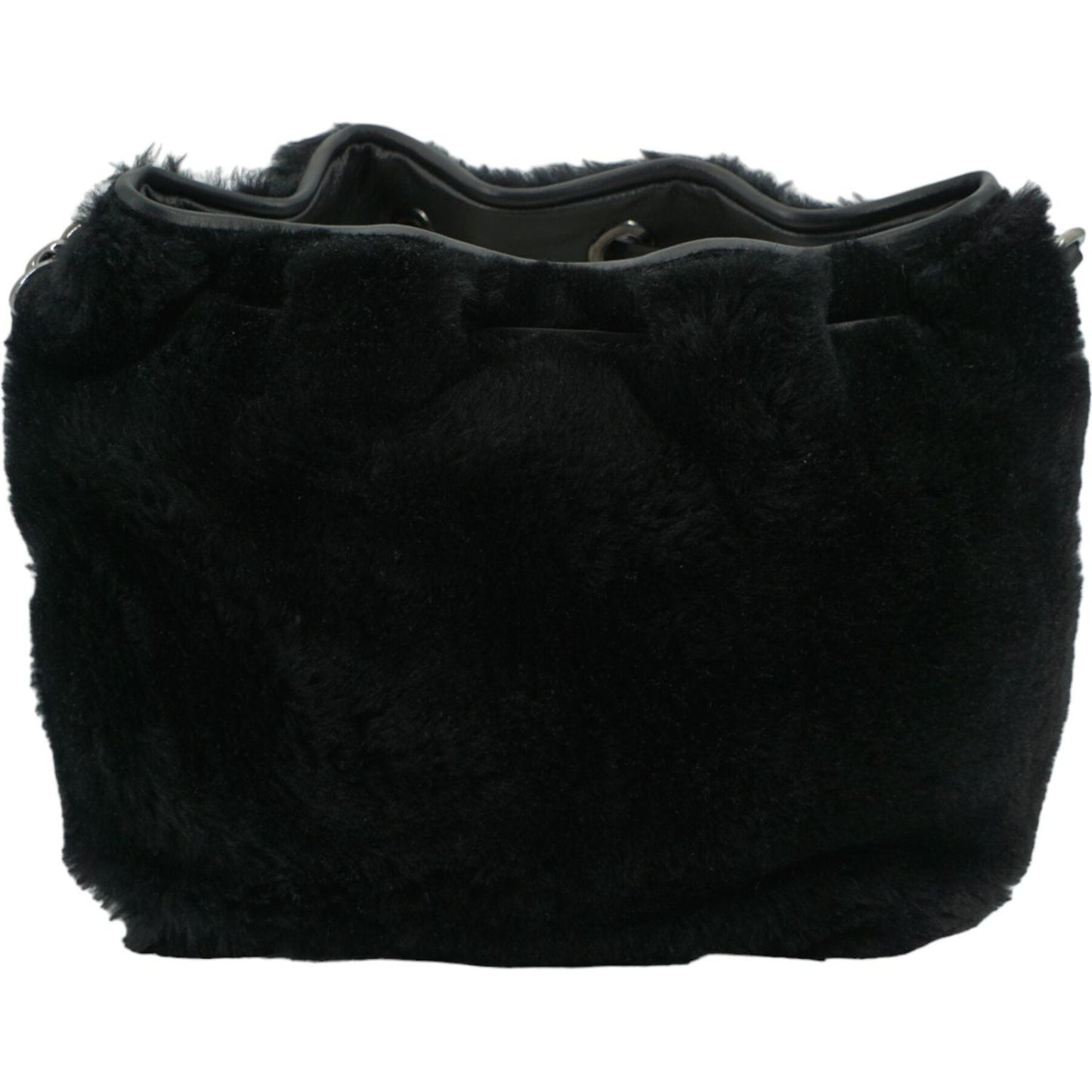 Jimmy Choo black leather top handle and shoulder bag with shearling, chain strap, and Choo logo, new with tags and dust bag.
