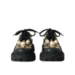 Dolce & Gabbana Black Leather Trekking Derby Embellished Shoes LA10843-37