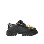 Dolce & Gabbana Black Leather Trekking Derby Embellished Shoes LA10843-37