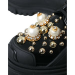 Dolce & Gabbana Black Leather Trekking Derby Embellished Shoes LA10843-37
