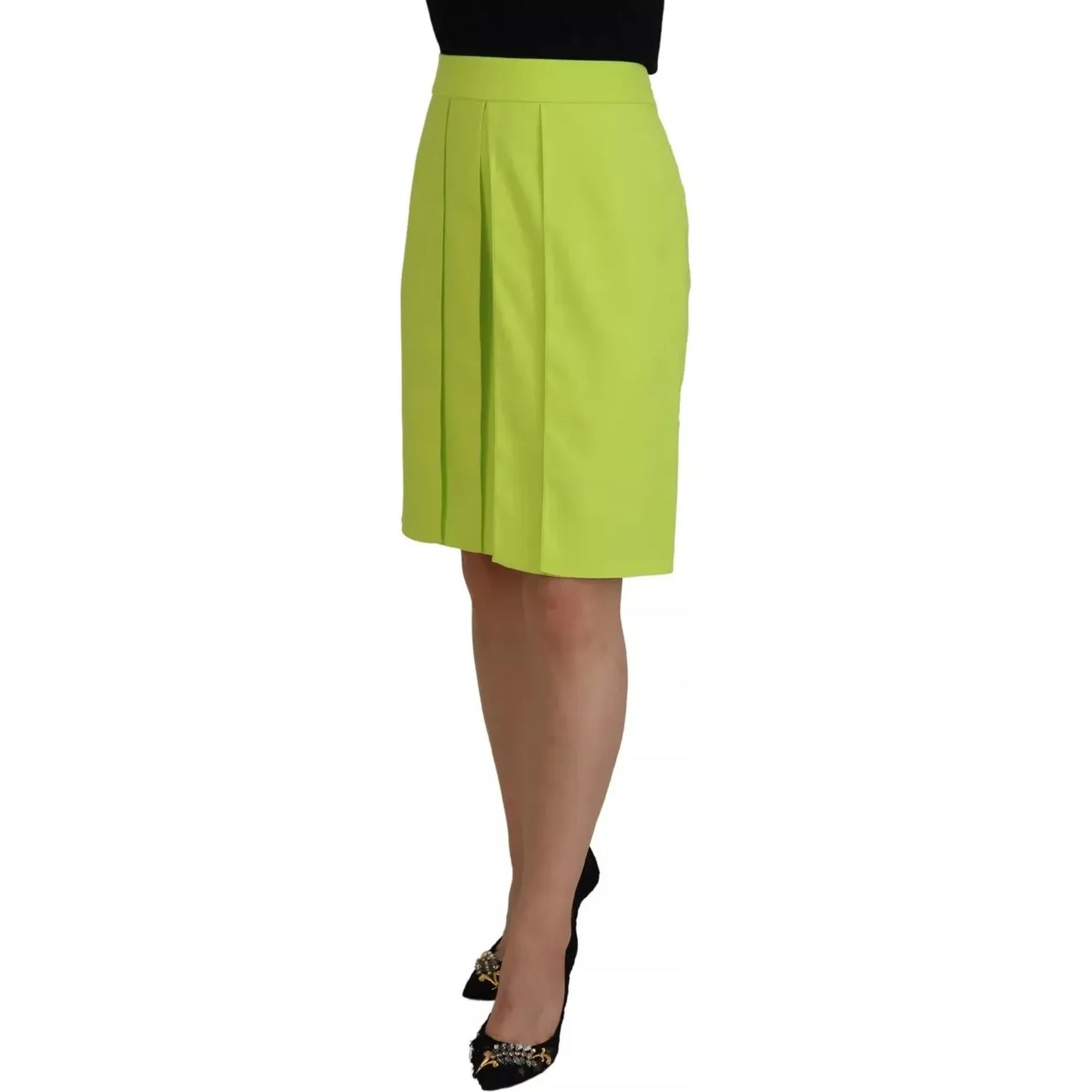 Dsquared² Green High Waist Pleated A-line Knee Length Skirt SKI1894