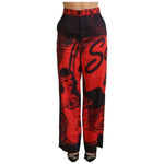 Dsquared² Red Printed High Waist Straight Pants Dsquared² Tomato