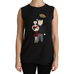 Dolce & Gabbana Black Silk DG Family Crystal Sleeveless Top TSH4291-40