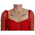 Dolce & Gabbana Red Mesh Trim Bodycon Sheath Midi Dress Dolce & Gabbana Brown
