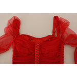 Dolce & Gabbana Red Mesh Trim Bodycon Sheath Midi Dress Dolce & Gabbana Firebrick