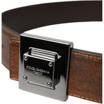 Dolce & Gabbana Metallic Bronze Leather Square Metal Buckle Belt Dolce & Gabbana Black
