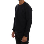 Daniele Alessandrini Chic Dark Blue Crewneck Cotton Sweater Daniele Alessandrini Black