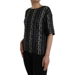 Dolce & Gabbana Black Key Castle Print Silk Blouse T-shirt TSH83829-42