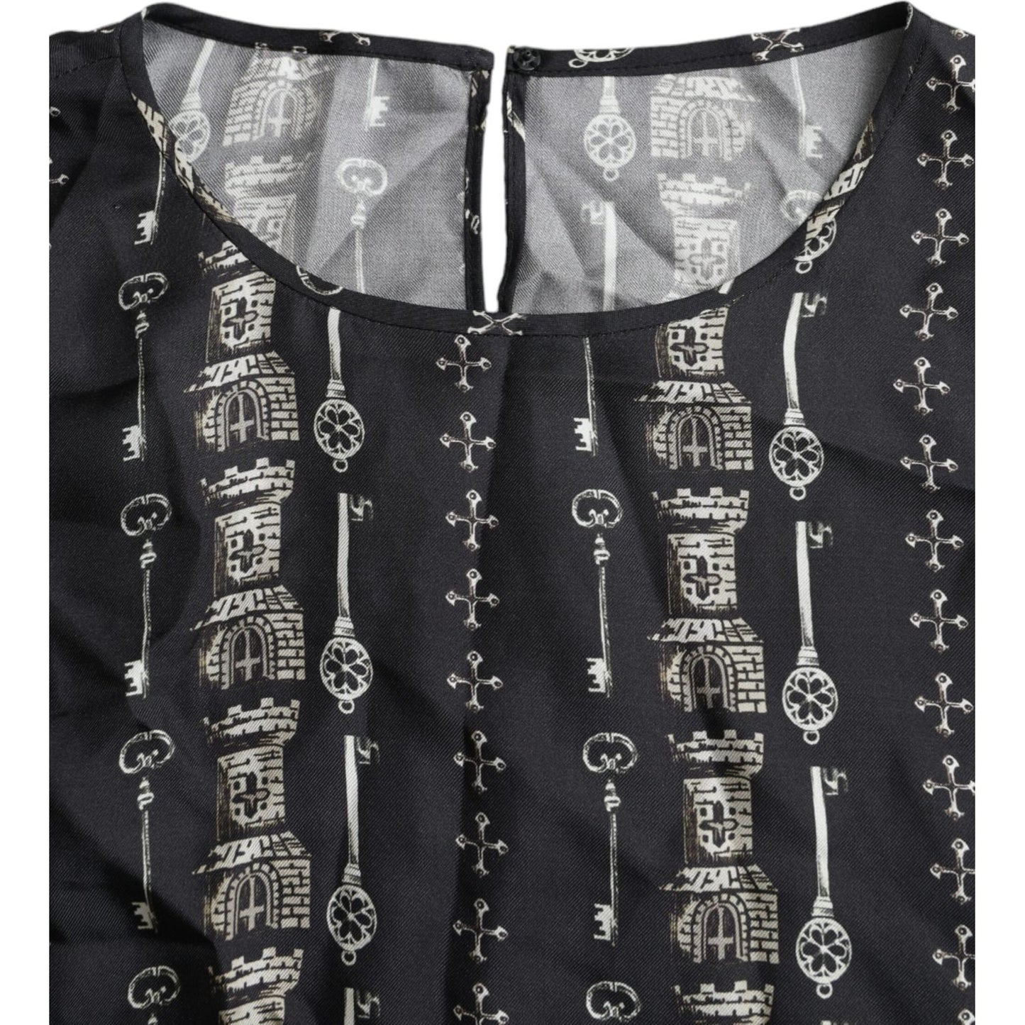 Dolce & Gabbana Black Key Castle Print Silk Blouse T-shirt TSH83829-42