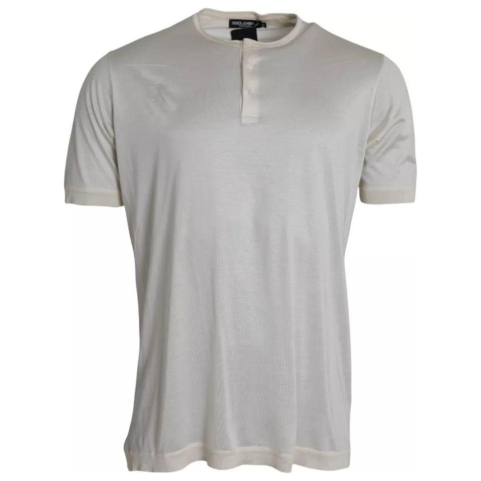 Dolce & Gabbana White Short Button Closure Silk Top T-shirt TSH84862-52