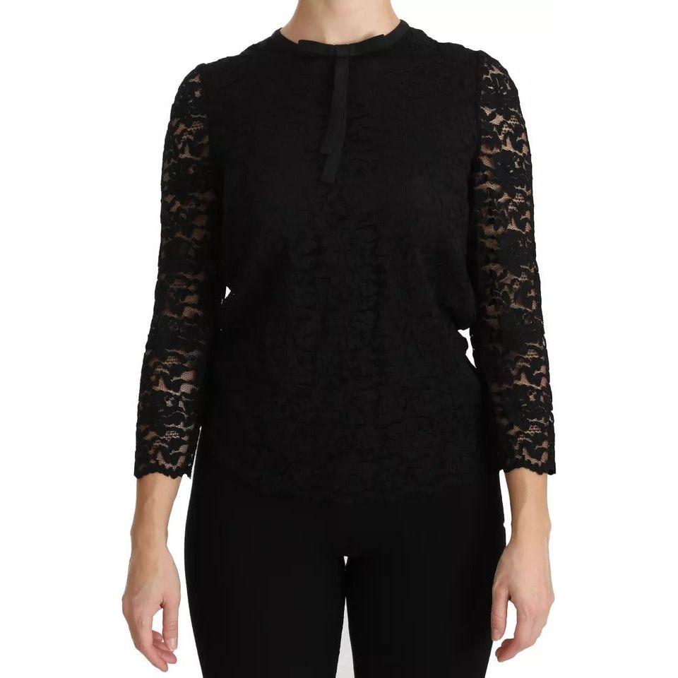 Dolce & Gabbana Black Lace Long Sleeve Blouse Nylon Top TSH4259-38