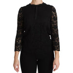 Dolce & Gabbana Black Lace Long Sleeve Blouse Nylon Top TSH4259-38