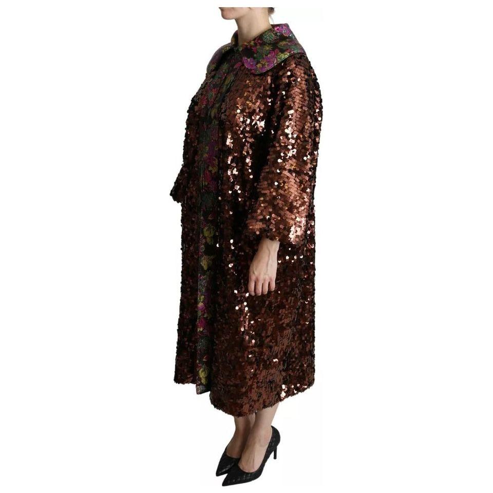Dolce & Gabbana Multicolor Sequined Long Coat Jaquard Jacket JKT2699-40