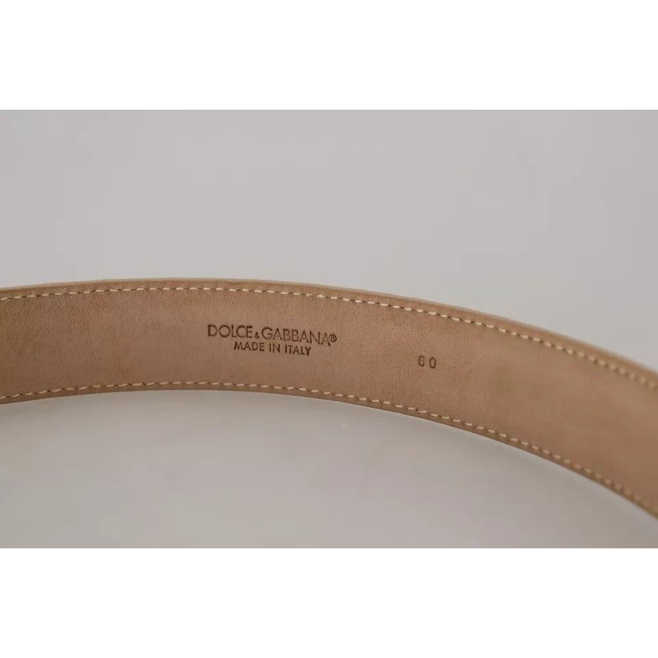 Dolce & Gabbana Beige Leather Crystal Buckle Women Belt
