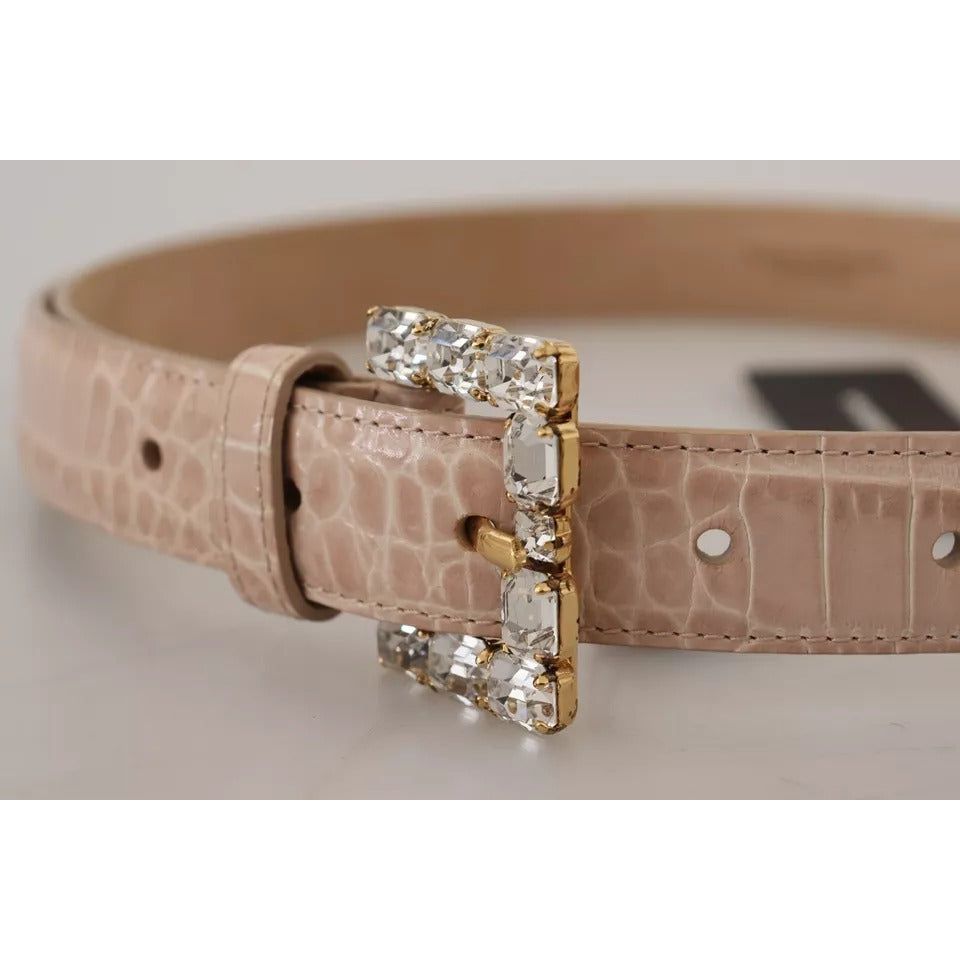 Dolce & Gabbana Beige Leather Crystal Buckle Women Belt