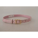 Dolce & Gabbana Pink Jaquard Embroidered Gold Tone Metal Buckle Belt WNB103-75