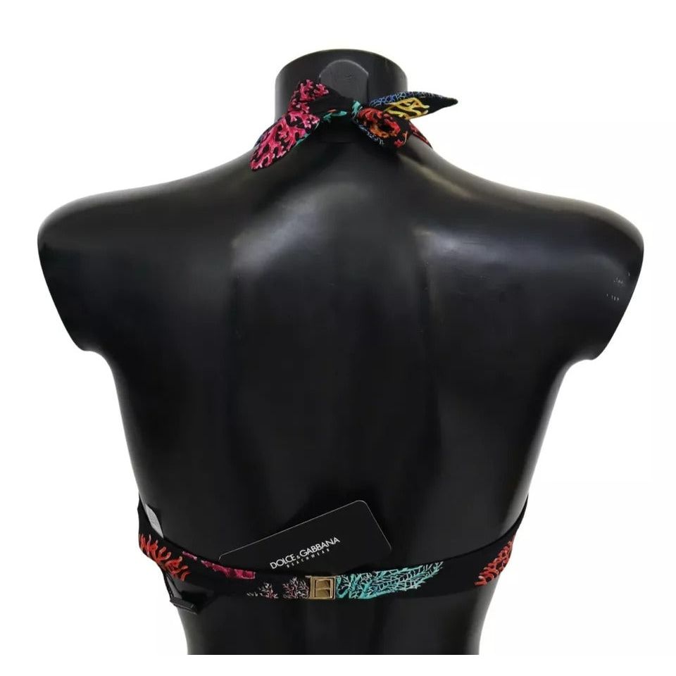 Dolce & Gabbana Black Corals Print Swimsuit Beachwear Bikini Top BIK1229-1