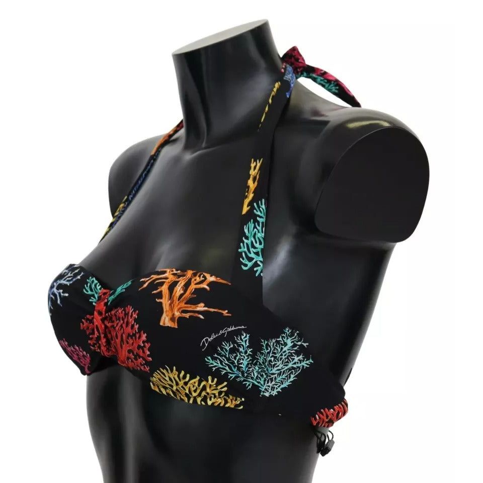 Dolce & Gabbana Black Corals Print Swimsuit Beachwear Bikini Top BIK1229-1