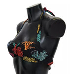 Dolce & Gabbana Black Corals Print Swimsuit Beachwear Bikini Top BIK1229-1