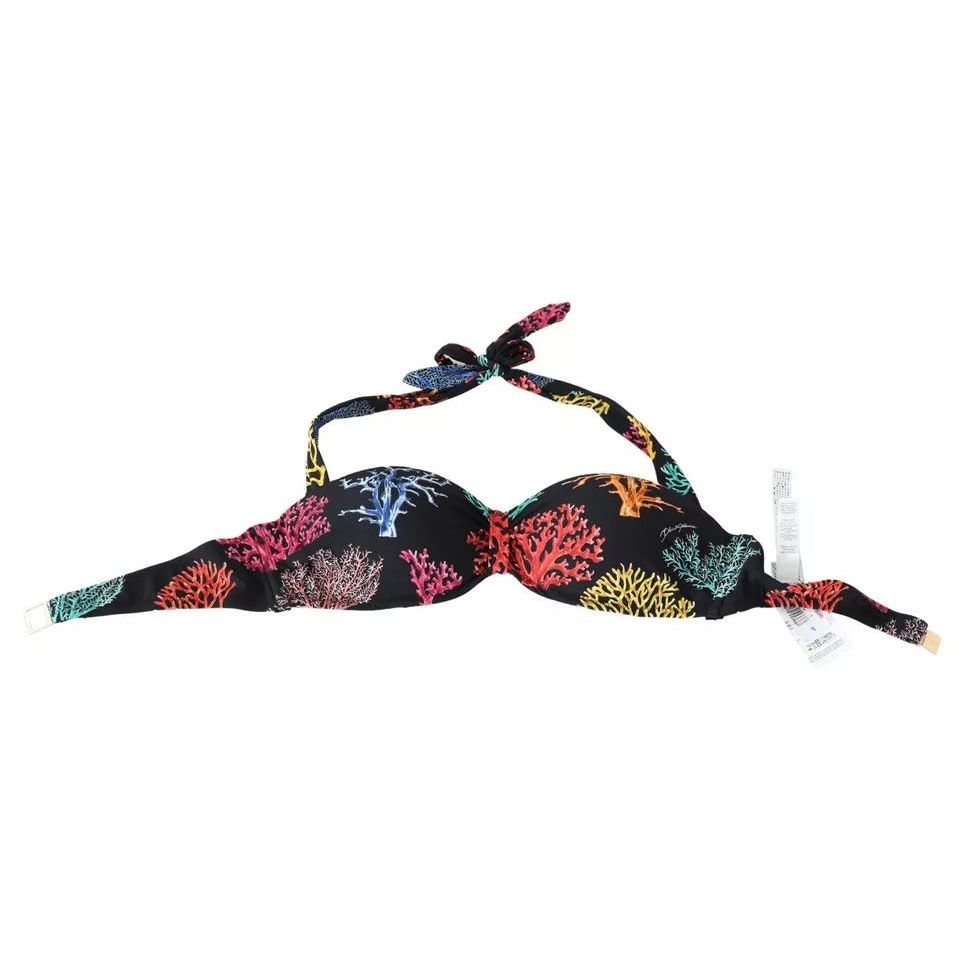 Dolce & Gabbana Black Corals Print Swimsuit Beachwear Bikini Top BIK1229-1